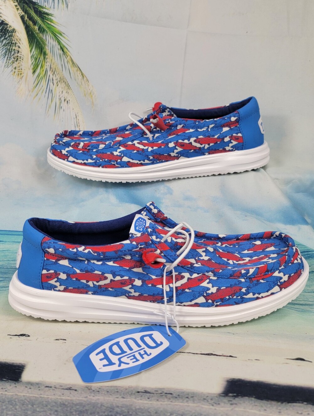 Hey Dude Wally H2O Fish Camo Men’s Size 10 Slip On Loafer Casual 41842-1DF Shoe
